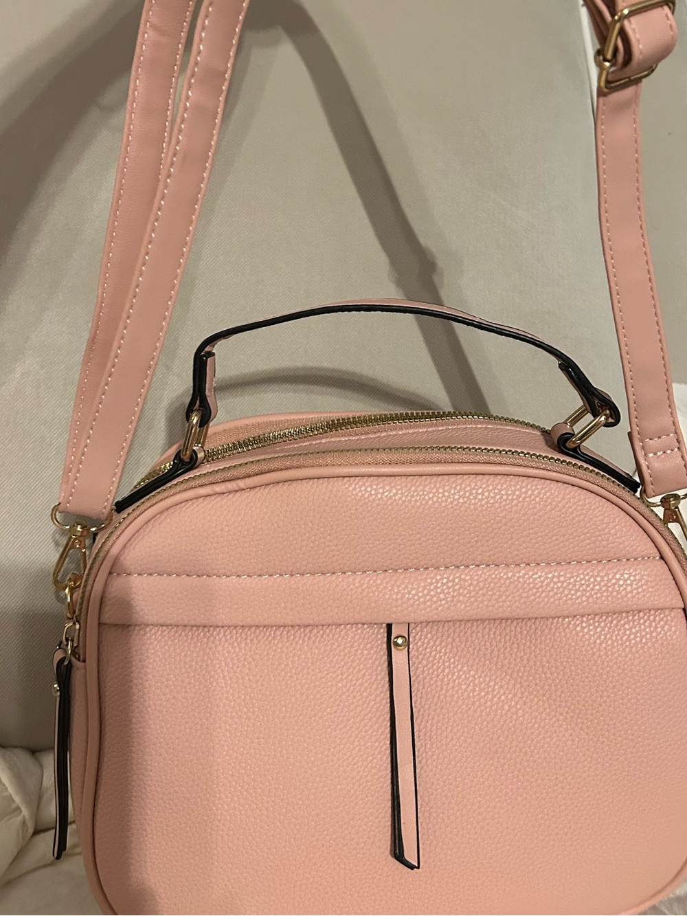Compact Pink Pebbled purse with Front Slip Pocket and back